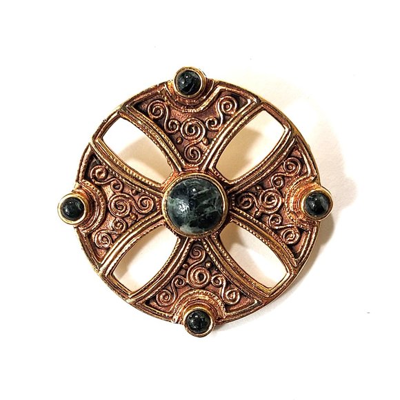 NEW Medieval Cross Connemara Marble Bronze Brooch Pin (Ireland) - Picture 1 of 8